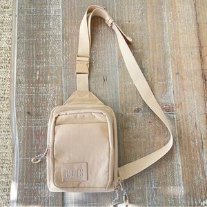 BEIS crossbody bag tan shoulder multi pockets new without tags